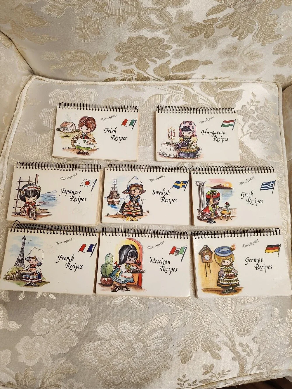 Vintage Ethnic Spiral Bound Cookbooks Hungarian Mexican French Greek Set of 8